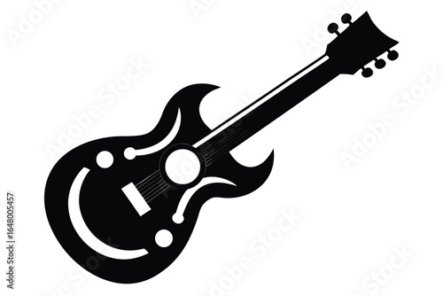 Black Electric Guitar Silhouette Image Musical Instrument, Stringed Instrument Illustration Isolated