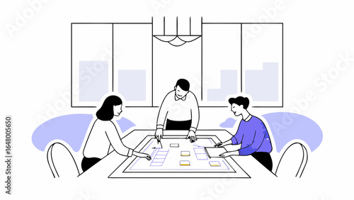 Team brainstorming session, collaborative planning.
