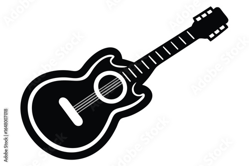 Black Acoustic Guitar with White Accents Musical Instrument, Stringed Instrument, Guitar Icon
