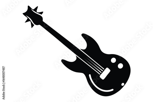 Black Electric Guitar Silhouette with StarShaped Headstock Isolated on a White Background