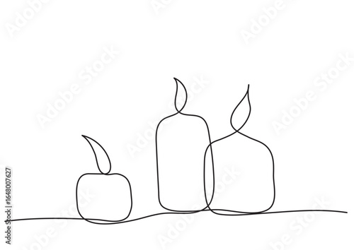 Three linear vector candles in minimalist doodle art style