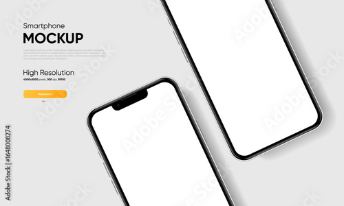 Realistic smartphone mockup. Mobile phone vector with isolated on white background. Device front view. 3D mobile phone with shadow. Realistic, high quality smart phone mockup for ui ux presentation.