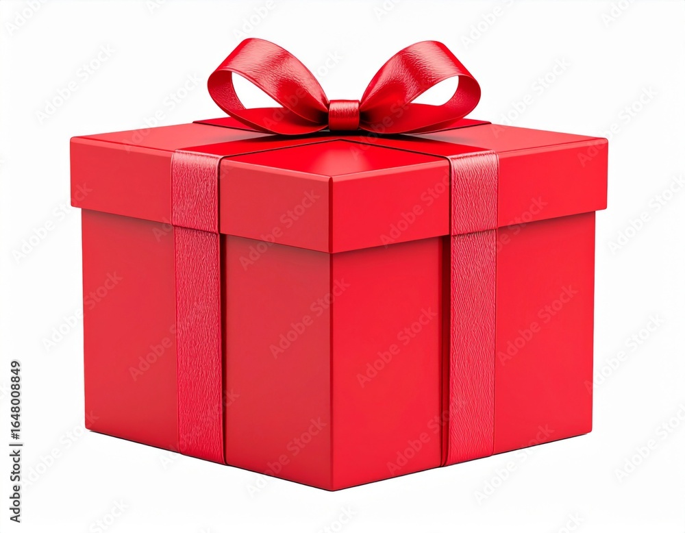 Fototapeta premium Vivid Red Gift Box Tied With Matching Ribbon Bow on a Clean White Background