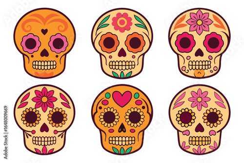 Vibrant Sugar Skull Illustrations Day of the Dead Festive Designs