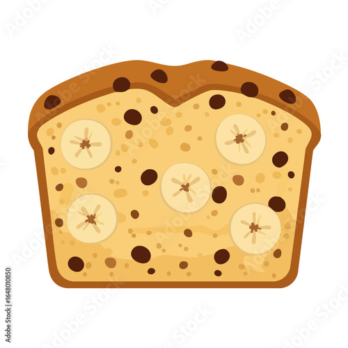 Vector illustration of banana bread slice on white background, food theme