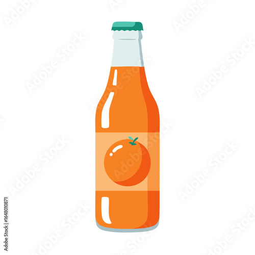 Vector illustration of bottle of orange soda on white background, beverage theme 