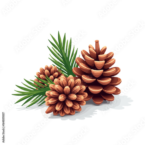 Vector illustration of decorated pinecones on white background, holiday decor