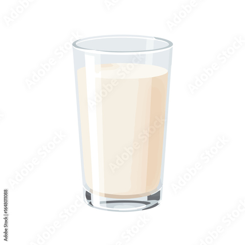 Vector illustration of glass of almond milk on white background, beverage theme
