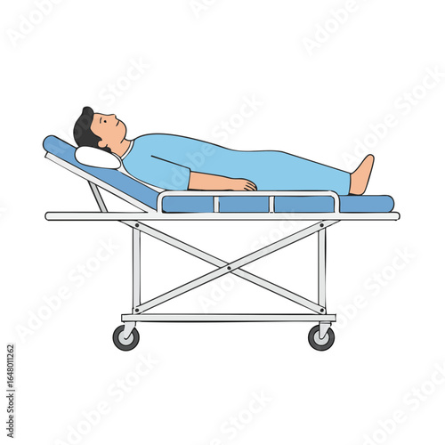 Vector illustration of person on gurney on white background, medical theme