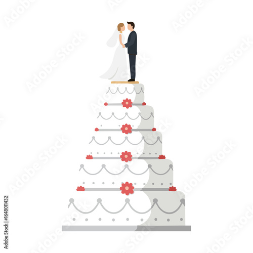 Vector illustration of wedding cake topper on white background, celebration