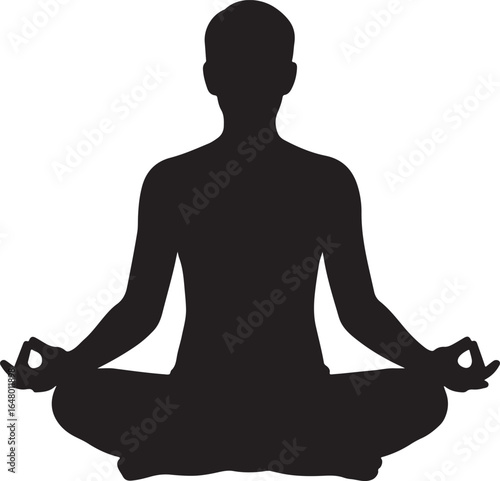 Black silhouette of a person meditating in lotus pose with hands in Gyan Mudra meditation yoga