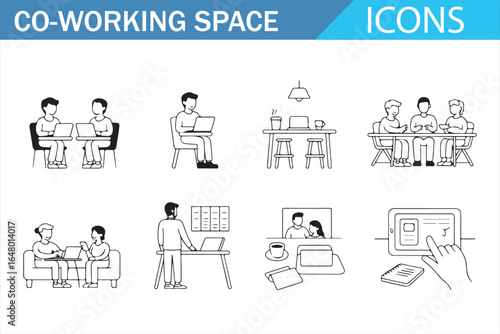 Workspace and collaboration icons for modern office setups and freelancing