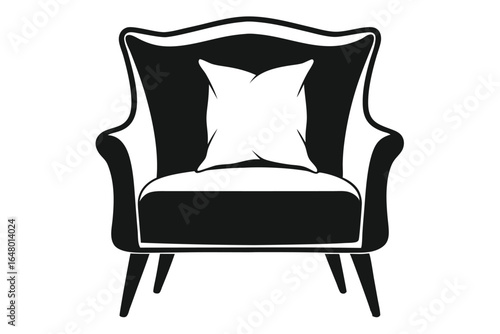 Elegant Black Armchair with White Pillow Stylish Furniture Illustration and Design Element