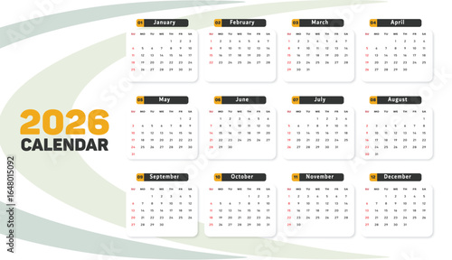 Vector design for the 2026 calendar