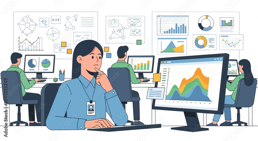 Fototapeta premium Analytical team working collaboratively evaluating financial data performance metrics