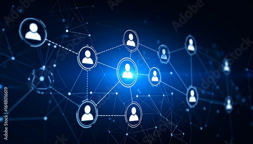 A small organizational chart style with people icons spaced at a moderate distance and connected by lines on a dark ton background.