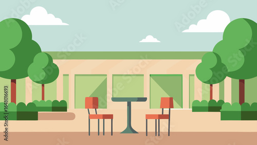 Vector illustration of a comfortable luxury home with wooden furniture in a city landscape