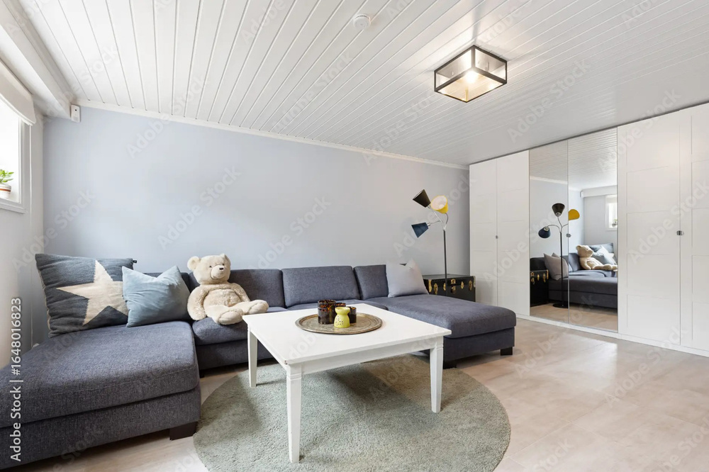 Fototapeta premium Modern luxury apartment interior in minimal scandinavian style, 3d rendering