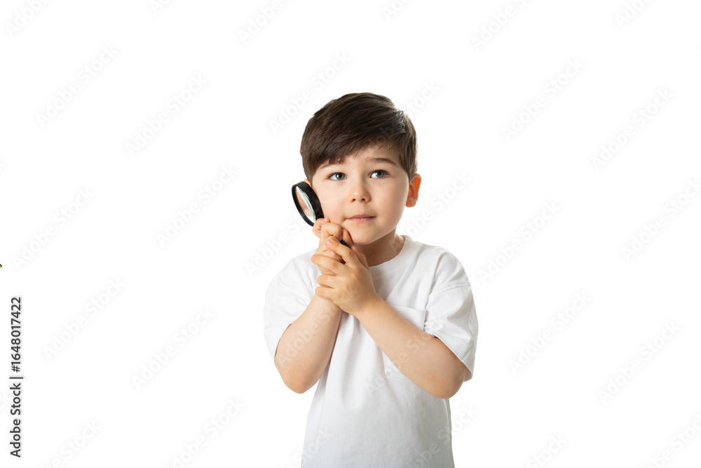 Boy with Magnifying Glass, PNG, isolated on transparent Background Boy with Magnifying Glass, PNG, isolated on transparent Background