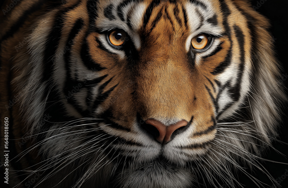 Naklejka premium Tiger, portrait photography, side view, white and black background