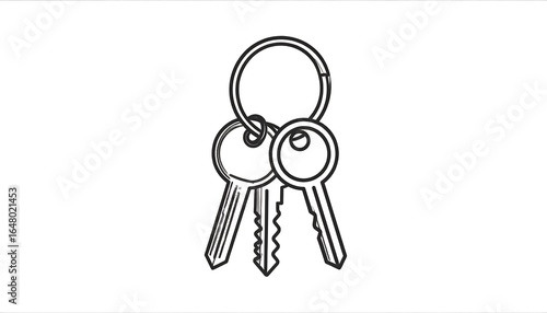Outline drawing of three keys attached to a key ring