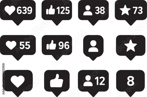 Social media notification icons likes followers