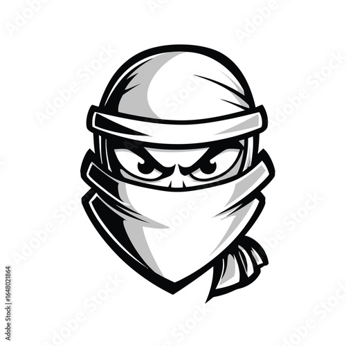 Cool Ninja Masked Warrior Illustration with Determined Eyes and Scarves, Representing Strength and Stealth