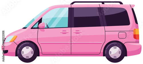 minivan vector illustration of a modern family passenger vehicle in flat style with pink body and tinted windows created for travel commuting and personal transportation themed