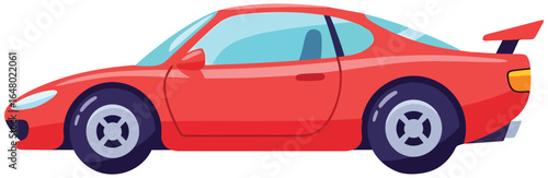 sports car vector illustration of a sleek modern performance vehicle in flat style with red body rear spoiler and tinted windows created for racing speed and competition themed creative projects