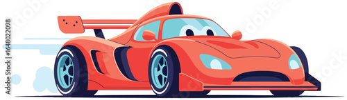 race car vector illustration of a red sports vehicle with aerodynamic design and large rear spoiler in flat style for motorsport and speed themed projects