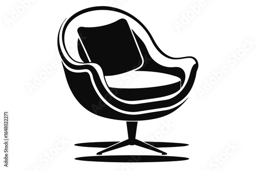 Sleek Black and White Swivel Egg Chair with Pillow Icon Illustration