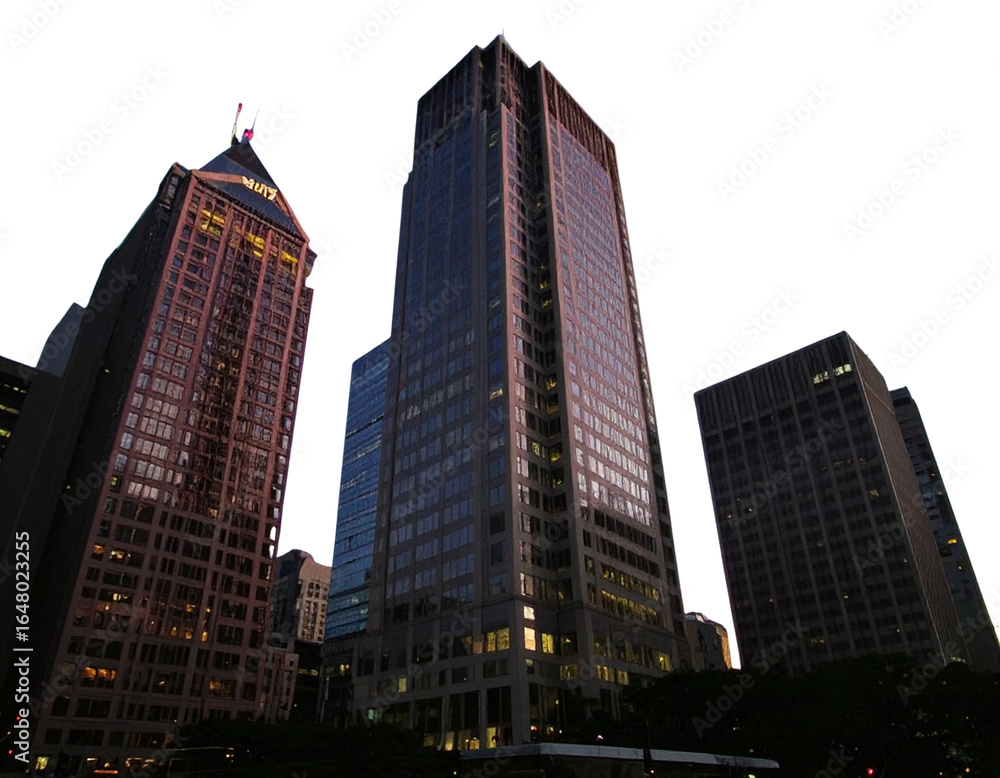 Obraz premium Skyscrapers at Sunset Angled Perspective Isolated on Transparent Background
