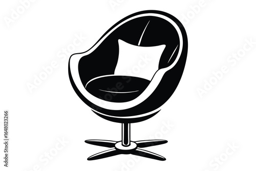 Black Silhouette of a Modern Swivel Chair with Pillow and Padded Seat