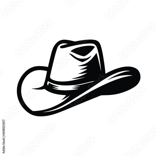 Classic Cowboy Hat Silhouette Western Icon in Black and White, Symbol of the Wild West.