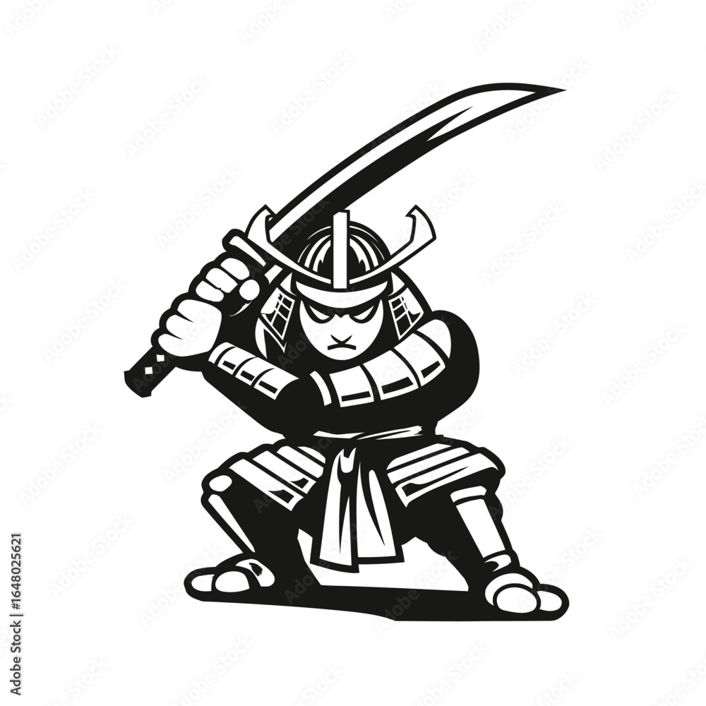 Obraz premium Samurai Warrior A Black and White Illustration