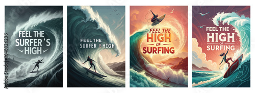 Dynamic artwork showcasing surfers riding powerful waves, capturing the thrill of the ocean's energy.