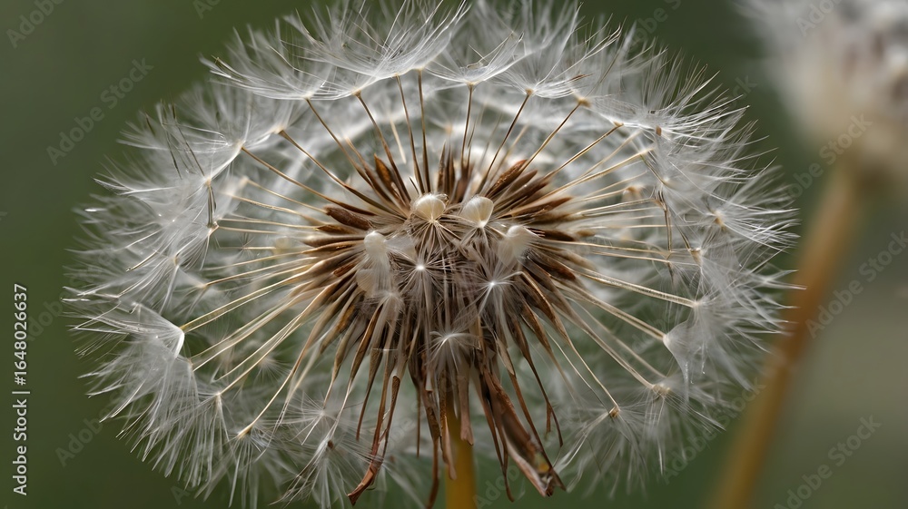 Fototapeta premium Macro Close-Up of Dandelion Seed Head with Fine Detail and Soft Background