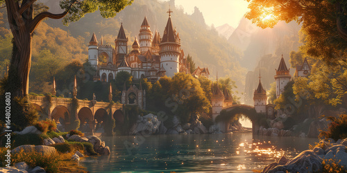 Panorama of medieval castle in beautiful landscape