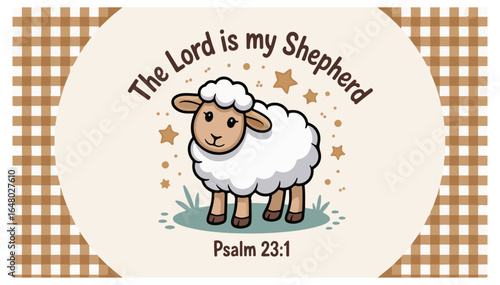 The Lord is My Shepherd – Psalm 23:1 Cute Lamb Christian Illustration