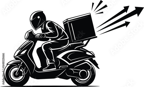 Vector art of fast delivery scooter courier with package isolated on white background
