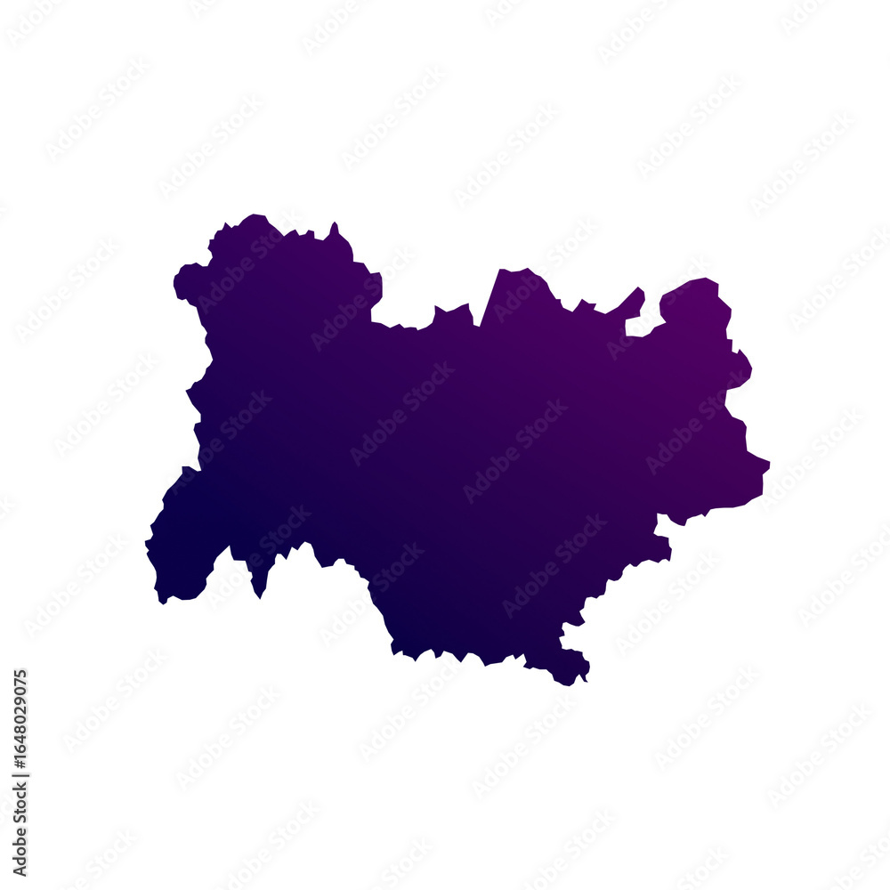 Naklejka premium France region Auvergne-Rhône-Alpes map isolated on transparent white background. Blue and purple gradient textured map isolated on transparent png