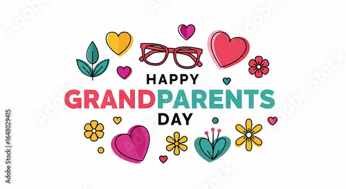 Celebrate a happy grandparents day with hearts and flowers, a loving gift for grandma and grandpa