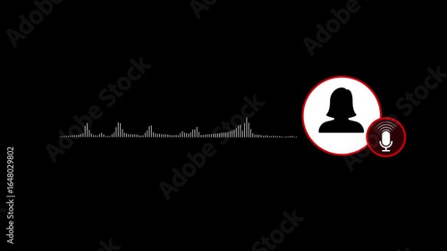 audio message animation with woman avatar in chat interface,chat app voice note from female user,female voice message animation on black background.