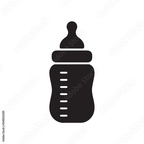 Black baby bottle icon with measurement markings silhouette