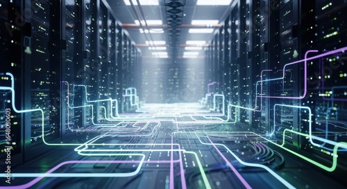 A dramatic cinematic illustration of a mysterious labyrinthine network within a futuristic data center symbolizing the complexity and intrigue of modern cloudnative infrastructure