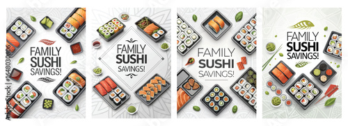 Vibrant sushi assortment showcasing various rolls and sashimi; perfect for families looking for savings.