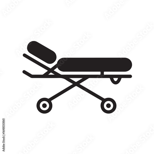 Black medical stretcher icon with wheels and adjustable headrest transport hospital