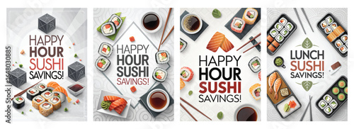 Vibrant sushi promotions featuring assorted sushi dishes and colorful accompaniments.