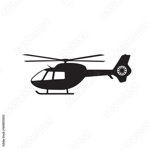 Black silhouette of a medical helicopter with rotor blades and tail rotor transport aviation