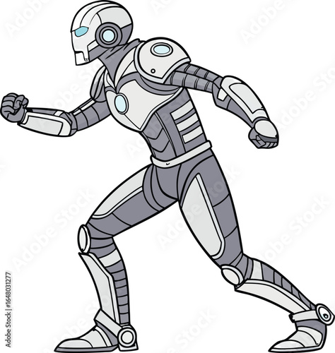 Heroic ai mech robot illustration futuristic sci fi warrior with advanced technology and powerful stance